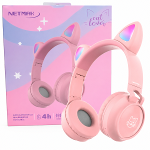 Auriculares Bluetooth Netmak Orejas de Gato Rosa